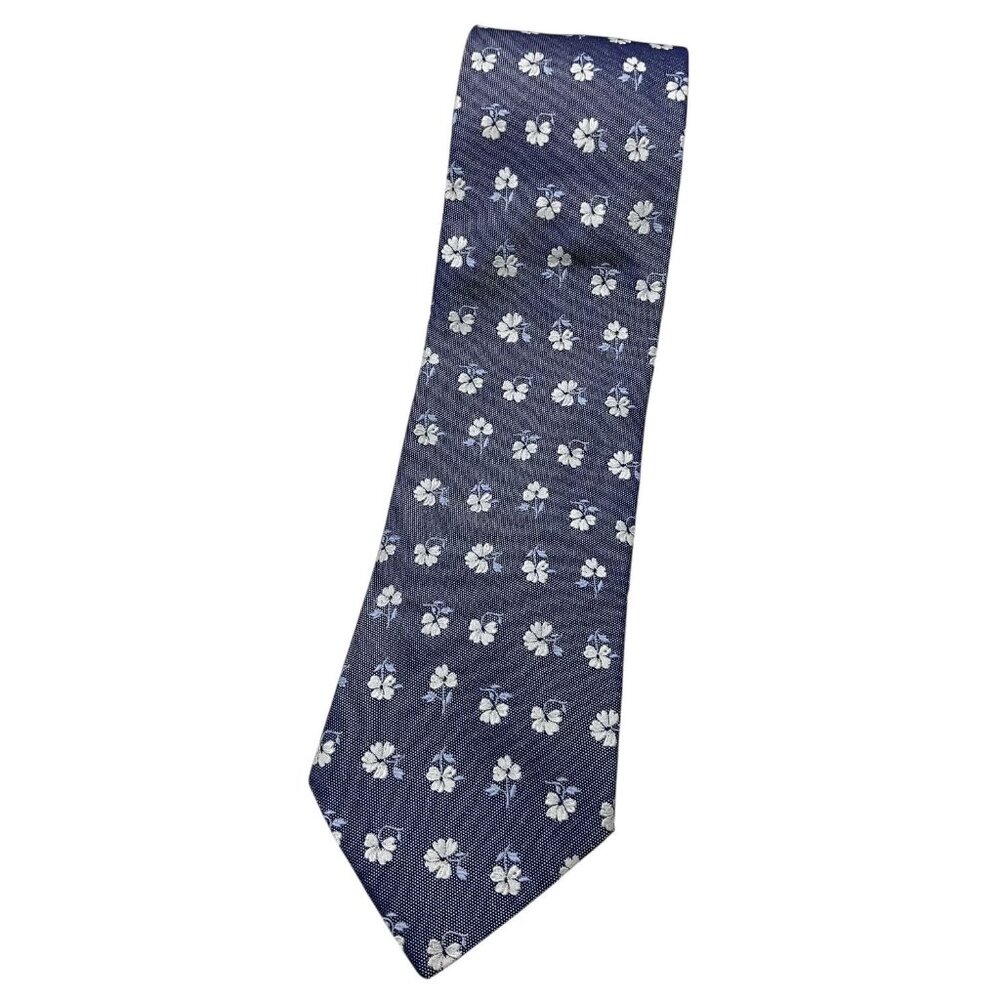 NWT BREUER Men's 100% Silk Necktie LUXURY Tie Changing Blue Gray Floral W:3.7"